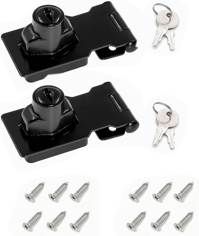 I-EASYDWW 2.5 Inch Keyed Hasp Lock for Cabinets & Small Doors, Twist Knob Design, Heavy Duty Zinc Alloy with Chrome-Plated Iron, Includes Keys & Screws - Black, 2 Pack - Image 1